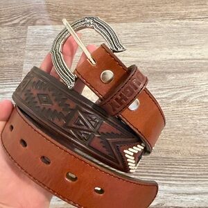 Hooey Men’s Brown and Tan Leather Belt with Silver Buckle